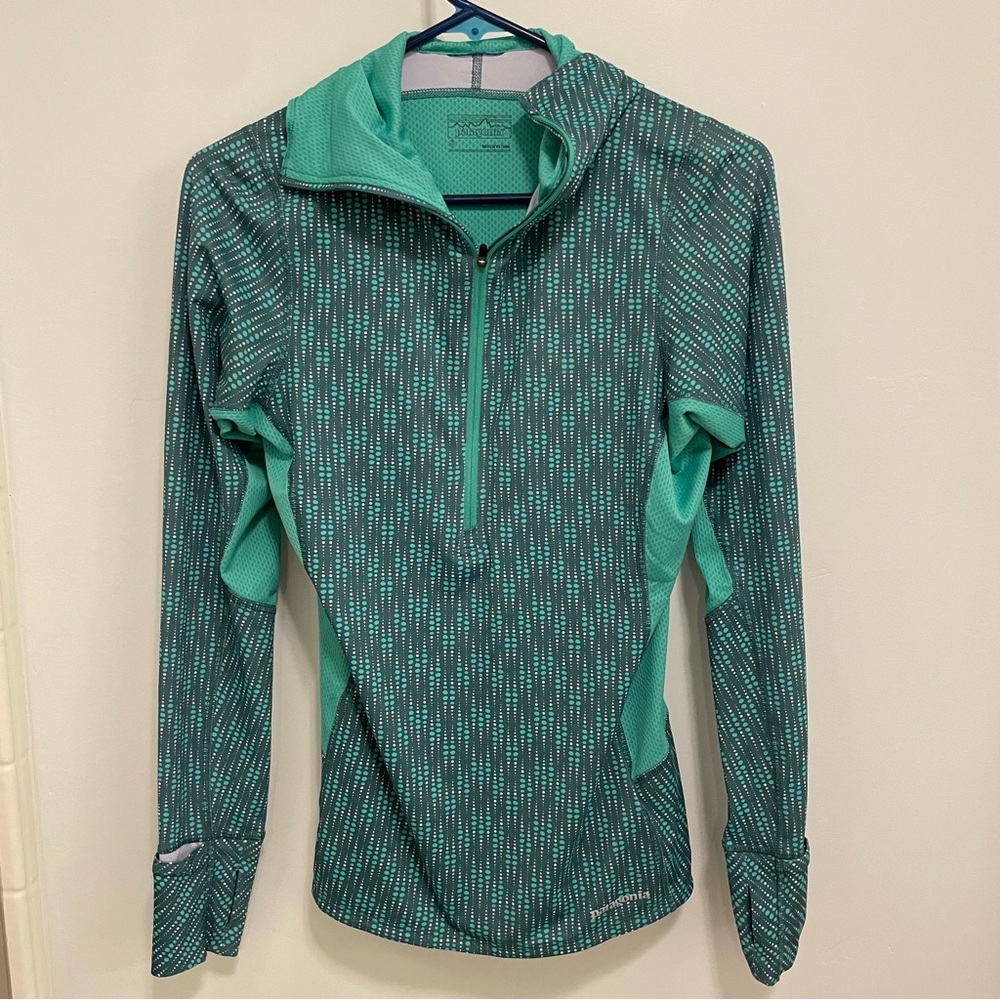 PATAGONIA BLUE GREEN RUNNING JACKET W HOOD